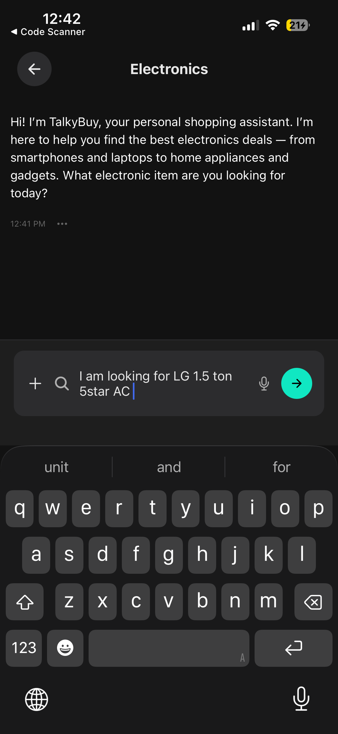 user typing a request